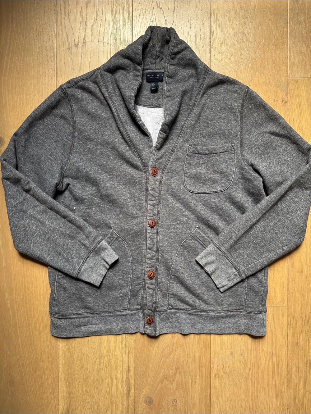 Thomas Parker New York Shawl Collar Cardigan Sweater in heather gray